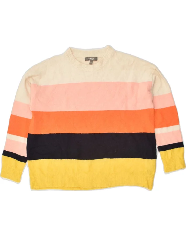 OASIS Womens Crew Neck Jumper Sweater UK 14 Medium Multicoloured Striped Embroidered Appliqued Beaded OASIS Womens Crew Neck Jumper Sweater UK 14 Medium Multicoloured Striped Embroidered Appliqued Beaded