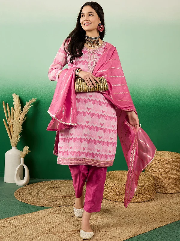 Pink Designer Readymade Pant Suit With Printed Hand Work Trendy Wide-Legged Trousers