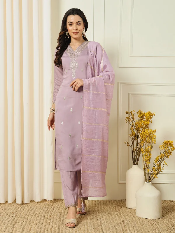 Lavender Classy Designer Readymade Pant Suit With Embroidery WOrk Casual Sweatpants Style Lavender Classy Designer Readymade Pant Suit With Embroidery WOrk Casual Sweatpants Style