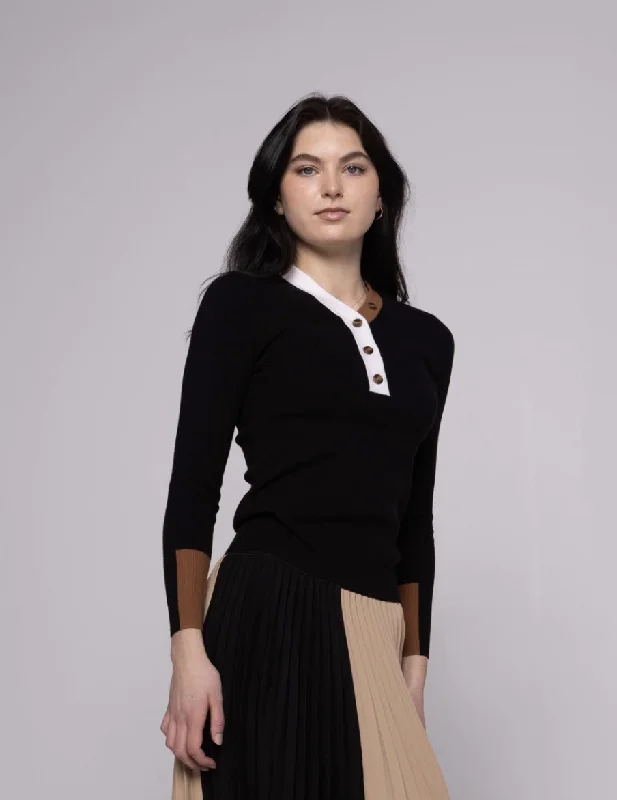 Cable Vneck Henley Sweater Real Fur Shearling Chenille