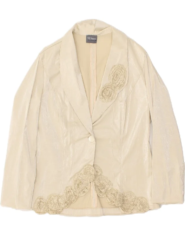 VINTAGE Womens 1 Button Blazer Jacket IT 48 XL Beige Polyester Flower Fitted Jacket Loose Jacket Oversized Jacket VINTAGE Womens 1 Button Blazer Jacket IT 48 XL Beige Polyester Flower Fitted Jacket Loose Jacket Oversized Jacket
