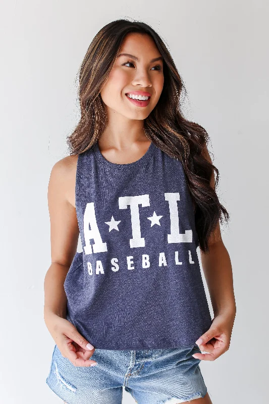 Navy ATL Baseball Star Muscle Tank grey tank top