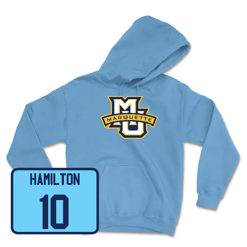 Championship Blue Women's Volleyball Marquette Hoodie - Jadyn Garrison Hoodie with Raw Hem Edgy Unfinished