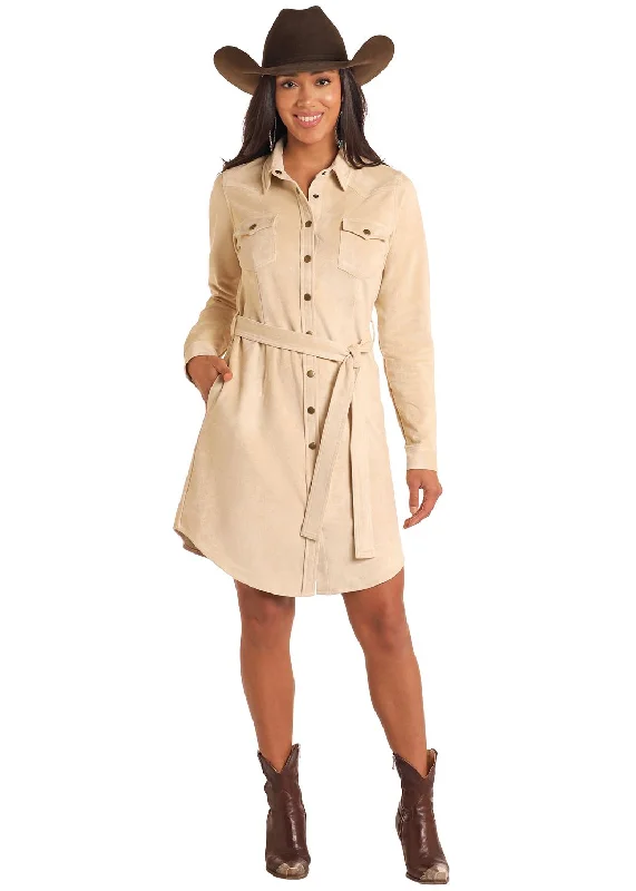 Women's Panhandle Microsuede Tie Snap Dress/Duster Maxi Flowy Bohemian