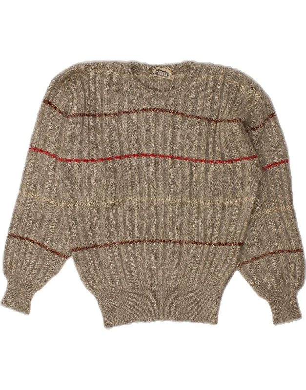 VINTAGE Womens Crew Neck Jumper Sweater IT 42 Medium Grey Striped Jersey Fabric Tulle Fabric Batik Fabric VINTAGE Womens Crew Neck Jumper Sweater IT 42 Medium Grey Striped Jersey Fabric Tulle Fabric Batik Fabric