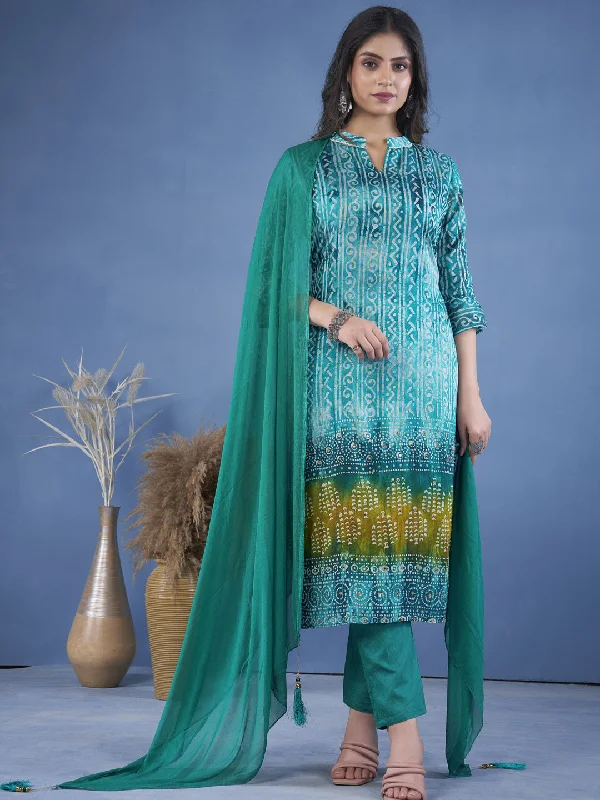Mint Green Designer Readymade Pant Suit With Printed Embroidery Work Chic Checkered Pants