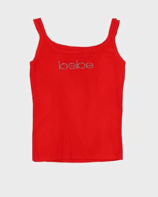 Y2K 00s Bebe Red Diamante Tank Top - S/M basic tank top