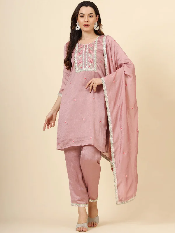 Pink Designer Readymade Pant Suit With Designer Embroidery Work Fashionable Button-Up Pants