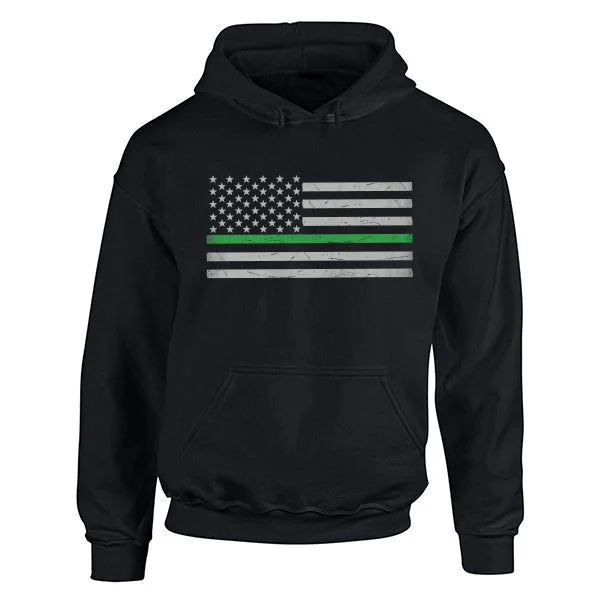 Hoodie Unisex - Classic Thin Green Line (Military) Hoodie with Rolled Sleeves Casual Relaxed
