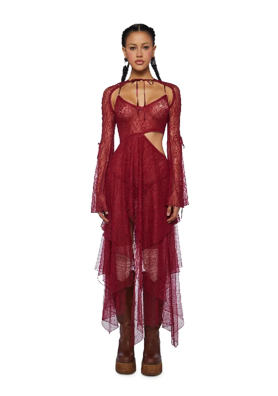 Fairydust Chronicles Lace Dress & Shrug Set- Burgundy Turtleneck Warm Winter
