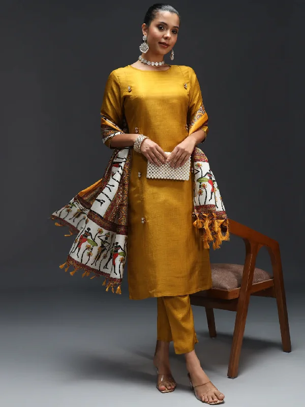 Yellow Designer Pant Suit With Embroidery Work Lightweight Jogger Pants