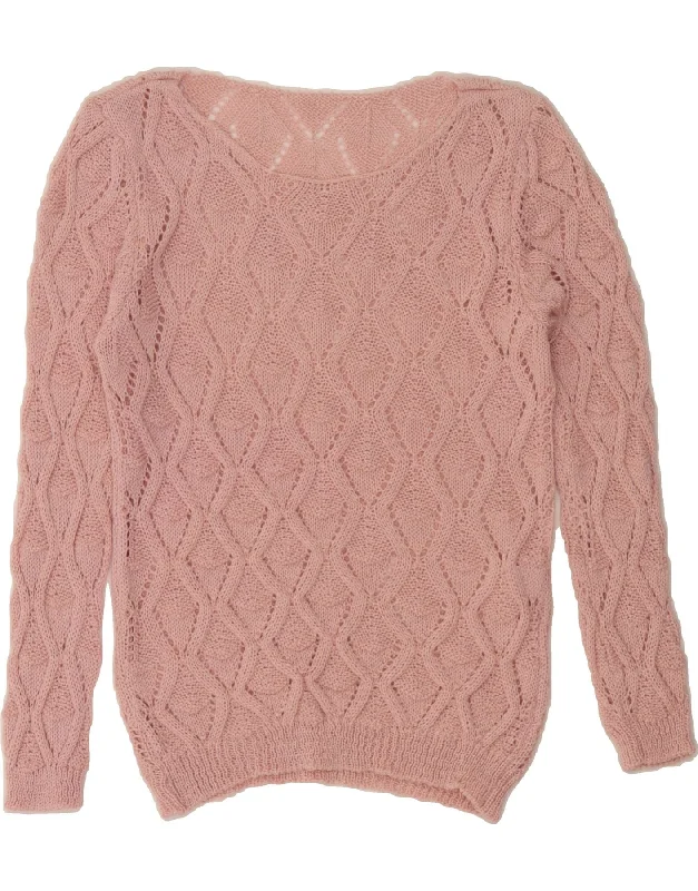 VINTAGE Womens Boat Neck Jumper Sweater UK 12 Medium Pink Slim Fit Regular Fit Oversized VINTAGE Womens Boat Neck Jumper Sweater UK 12 Medium Pink Slim Fit Regular Fit Oversized