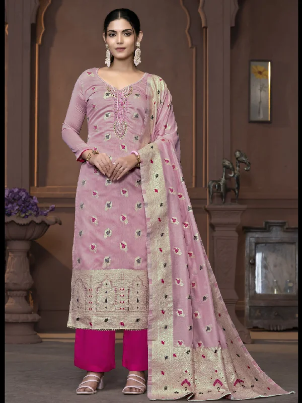 Pink Party Wear Readymade Pant Suit With Wevon Designer Hand Work Elegant High-Waist Pants