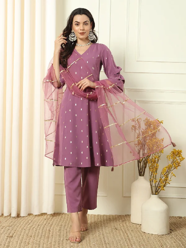 Lavender Designer Readymade Pant Suit Embroidery Work Trendy Printed Leggings