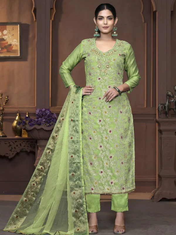 Green Party Wear Readymade Pant Suit With Wevon Designer Hand Work Fashionable Jogger Pants
