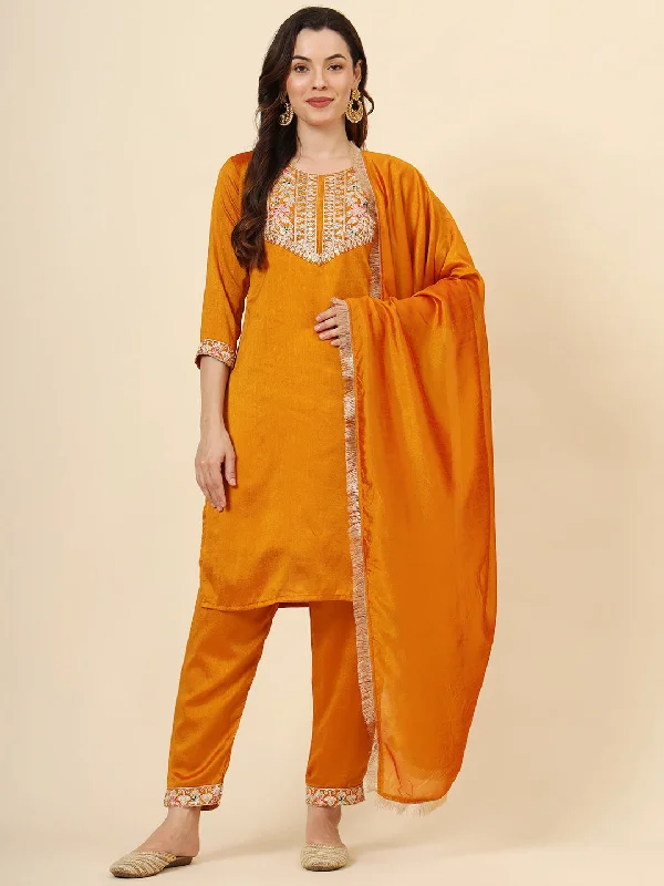 Mustard Designer Looking Readymade Pant Suit With Embroidery Work Comfortable Denim Leggings Mustard Designer Looking Readymade Pant Suit With Embroidery Work Comfortable Denim Leggings