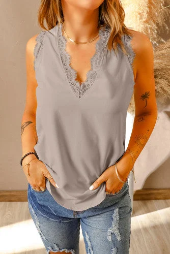 Sleeveless Eyelash Tank - Grey breathable tank top