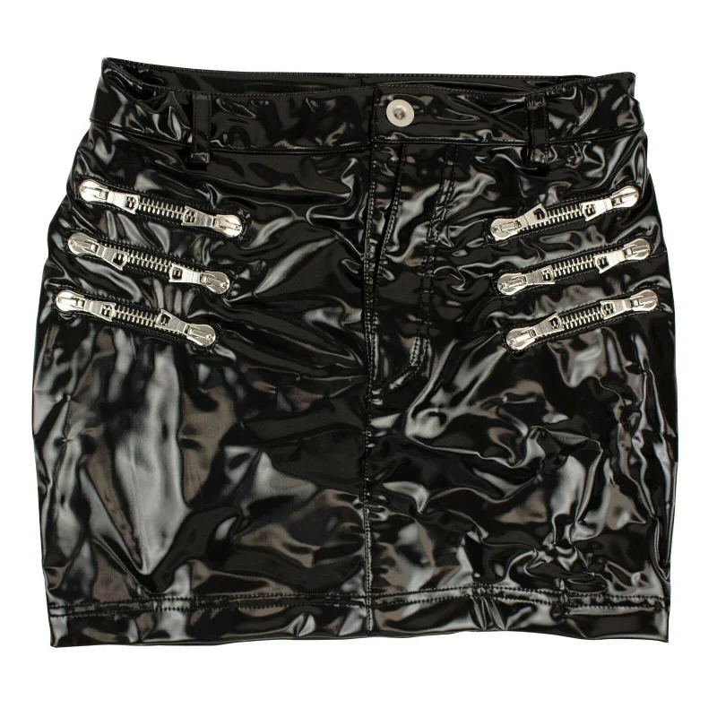 Unravel Project Faux Leather Zipper Mini-Skirt wool skirt thick