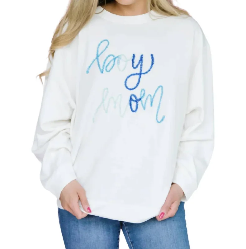 Jules Mom Sweatshirt In Boy Mom Hoodie with Hem Drawcord Adjustable Customizable