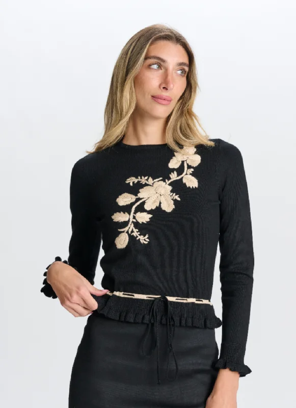 OOTD Embroidered Flowers Sweater Casual Formal Business