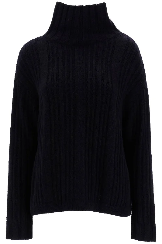 In Wool And Cashmere Sweater  - Blue High Neck Crew Neck V-Neck
