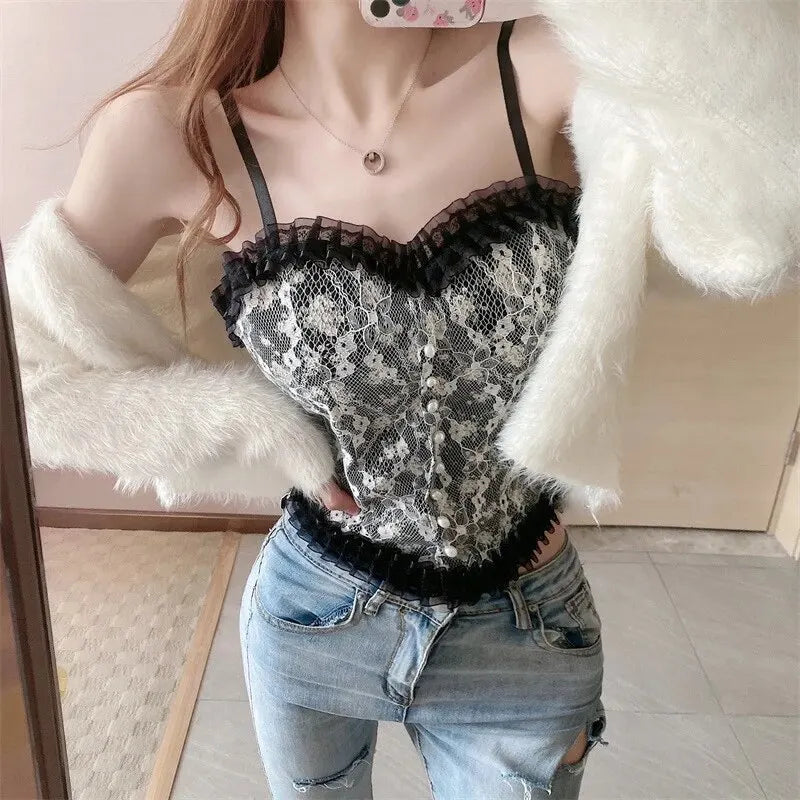 1pc Lace Sexy Floral Camisole Beautiful Back Wrapped Solid Color Hot Casual Sling Sleeveless Sweet Tank Top cute tank top 1pc Lace Sexy Floral Camisole Beautiful Back Wrapped Solid Color Hot Casual Sling Sleeveless Sweet Tank Top cute tank top