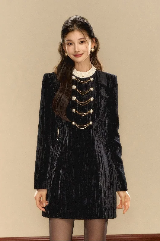 Black Contrast Velvet Exquisite High-end Dress OSH0090 Tunics Velvet soft