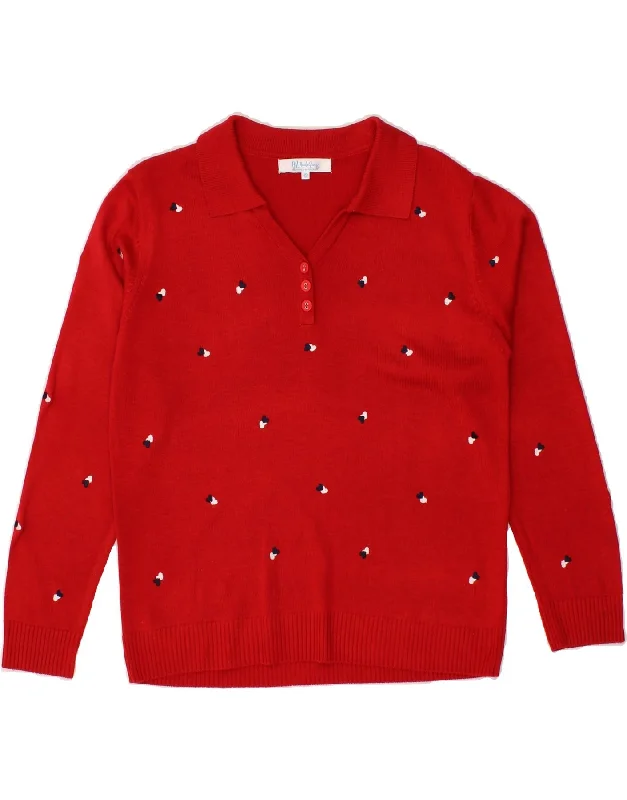 VINTAGE Womens Polo Neck Jumper Sweater UK 12 Medium Red Spotted Cotton Mesh Fabric Canvas Fabric Denim Fabric VINTAGE Womens Polo Neck Jumper Sweater UK 12 Medium Red Spotted Cotton Mesh Fabric Canvas Fabric Denim Fabric