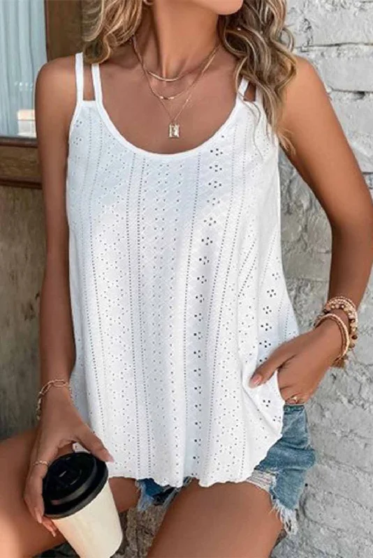 Eyelet Strappy Tank Top - White trendy tank top