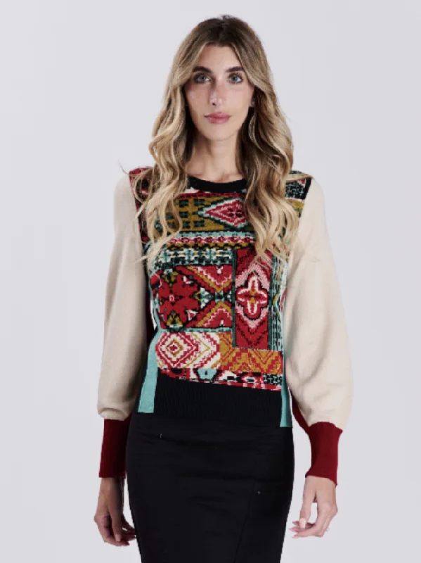 OOTD Print Front Sweater Graphic Sweater Embroidered Appliqued