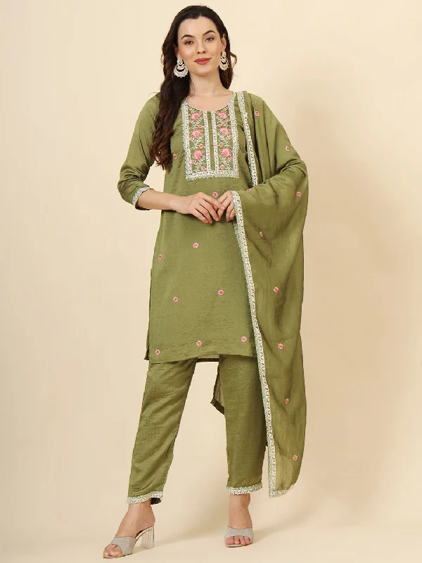 Green Designer Readymade Pant Suit With Designer Embroidery Work Relaxed High-Waist Trousers