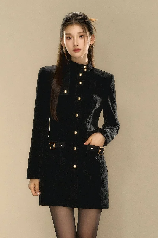 Star Black Stand-up Collar Waist Gold Buckle A-line Dress OSH0104 Maxi Flowy Bohemian Star Black Stand-up Collar Waist Gold Buckle A-line Dress OSH0104 Maxi Flowy Bohemian