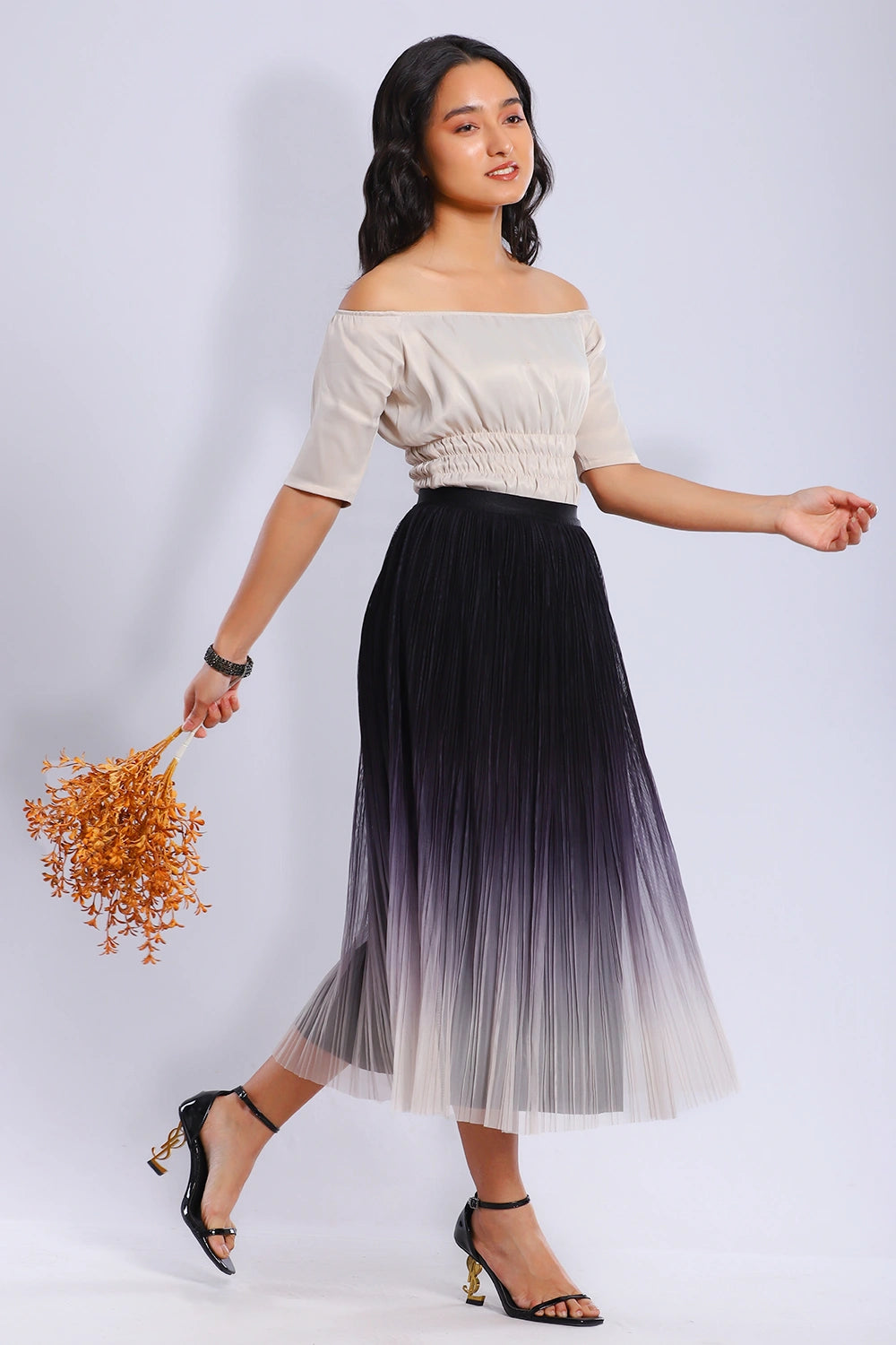 Premium Pleated Ombre Skirt linen skirt natural