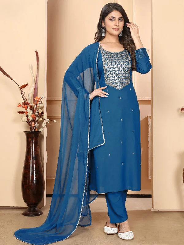 Blue Readymade Pant Suit With Designer Sequance Embroidery Work Trendy Wide-Leg Pants Blue Readymade Pant Suit With Designer Sequance Embroidery Work Trendy Wide-Leg Pants