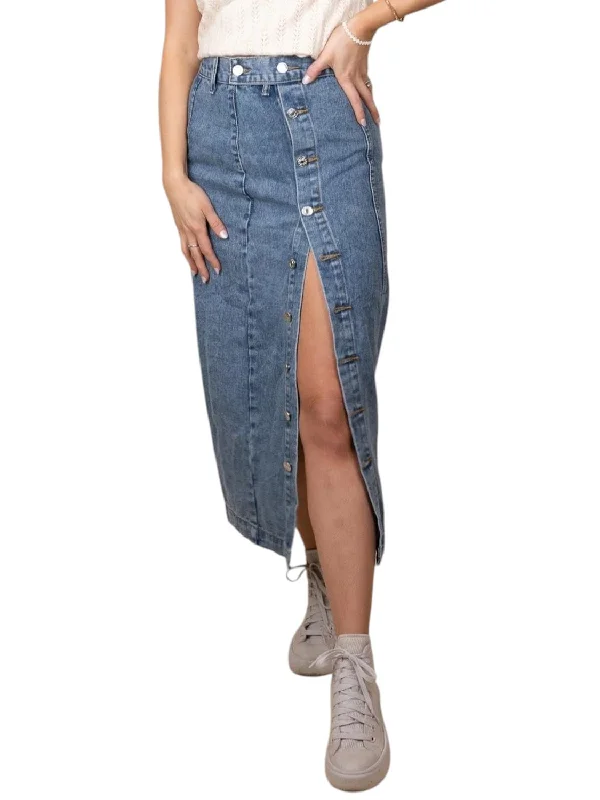 Taylor Denim Midi Skirt In Dark Wash breathable skirt fabric