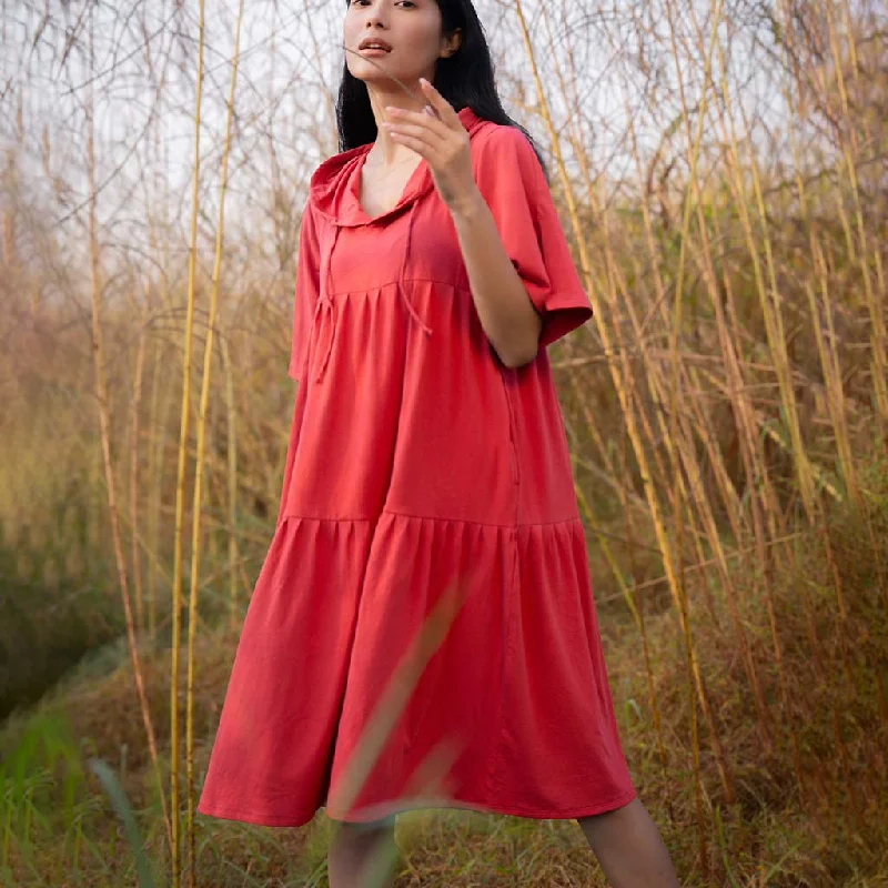 Katir Loose Fit Hoodie Dress With Slit Bell Sleeves Hoodie with Toggle Buttons Decorative Unique