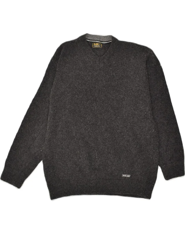 LEE Womens V-Neck Jumper Sweater UK 18 XL Grey Wool Notch Collar Peter Pan Collar Cowl Neck LEE Womens V-Neck Jumper Sweater UK 18 XL Grey Wool Notch Collar Peter Pan Collar Cowl Neck