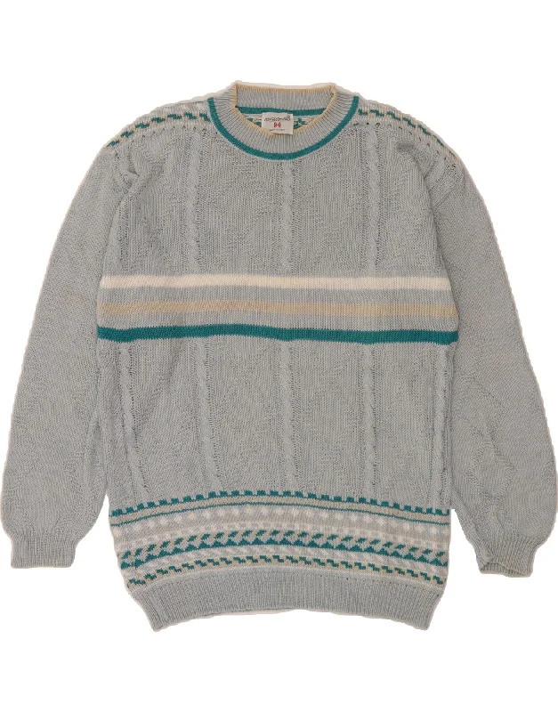 MARRONETTO Womens Crew Neck Jumper Sweater UK 14 Medium Blue Striped Fleece Fabric Down Fabric Feather Fabric MARRONETTO Womens Crew Neck Jumper Sweater UK 14 Medium Blue Striped Fleece Fabric Down Fabric Feather Fabric