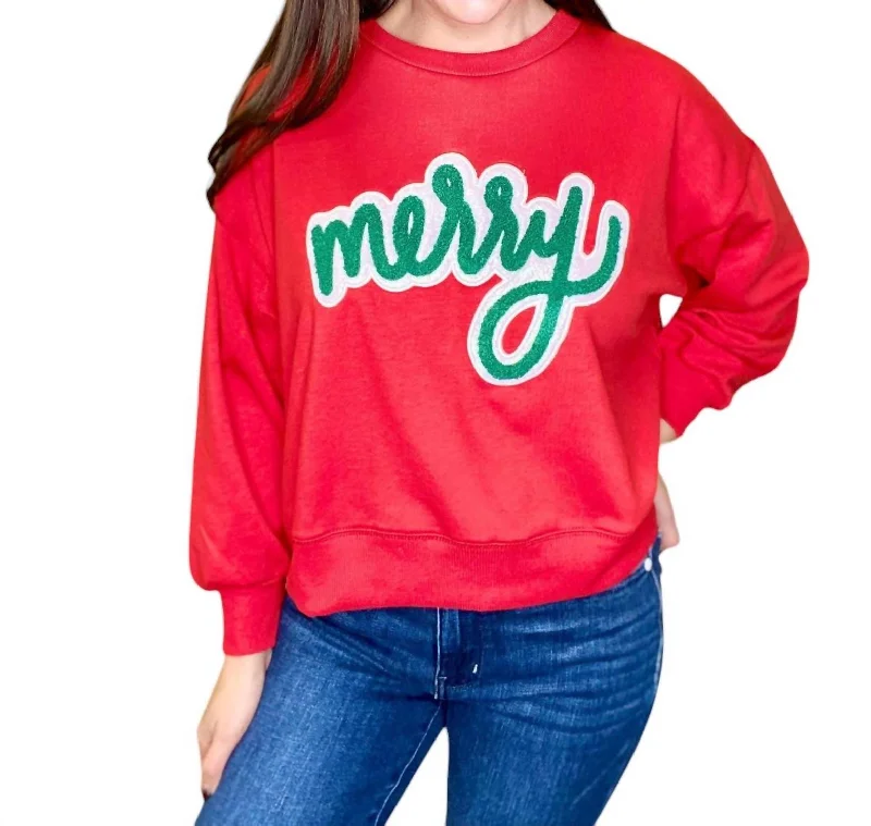 Merry Sweatshirt In Red Hoodie with Hem Elastic Stretchable Comfortable