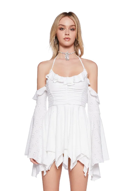 Fairy Delights Ruffled Handkerchief Dress - White Tunics Print Colorful