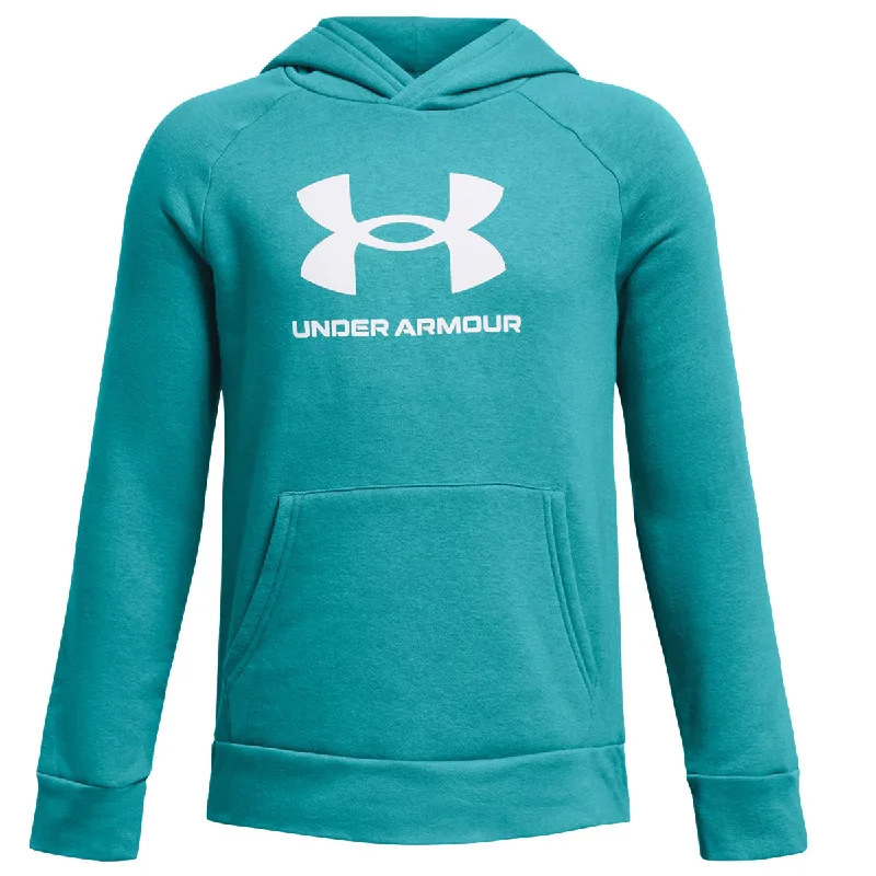 Under Armour Rival Fleece BL Hoodie - Boys - Circuit Teal/White Hoodie with Hidden Zipper Minimalist Clean