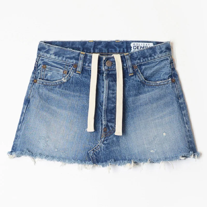 【HOLIDAY/ホリデイ】<br>DAMAGE DENIM MINI SKIRT <br>24202003 silk skirt lustrous