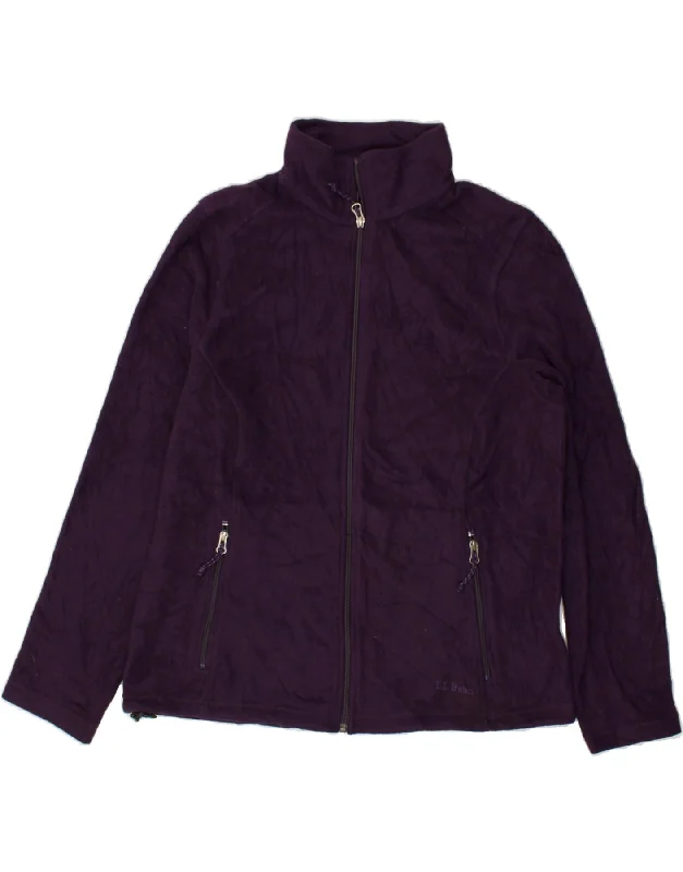 L.L.BEAN Womens Regular Fit Fleece Jacket UK 16 Large Purple Polyester Welt Pockets Slit Pockets Flap Pockets