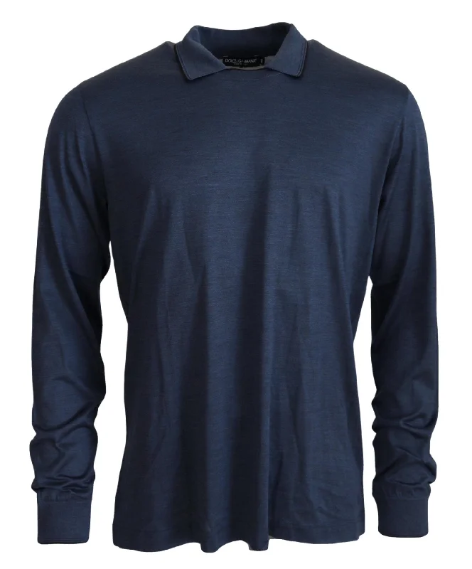 Sophisticated Silk Polo Sweater In Blue Lightweight Heavyweight Midweight