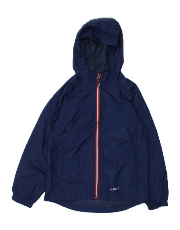L.L.BEAN Womens Hooded Rain Jacket US 10 Large Navy Blue Nylon Stand-Up Collar Roll-Neck Collar Turtle Neck
