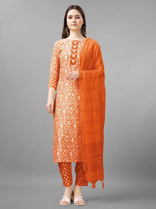 Orange Printed Designer Pant Suit With Embroidery Work Chic Slim Fit Pants