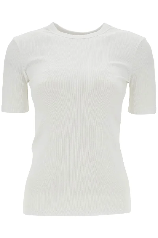 White Organic Cotton Ribbed Crew Neck Sweater  - White Tailored Straight A-Line