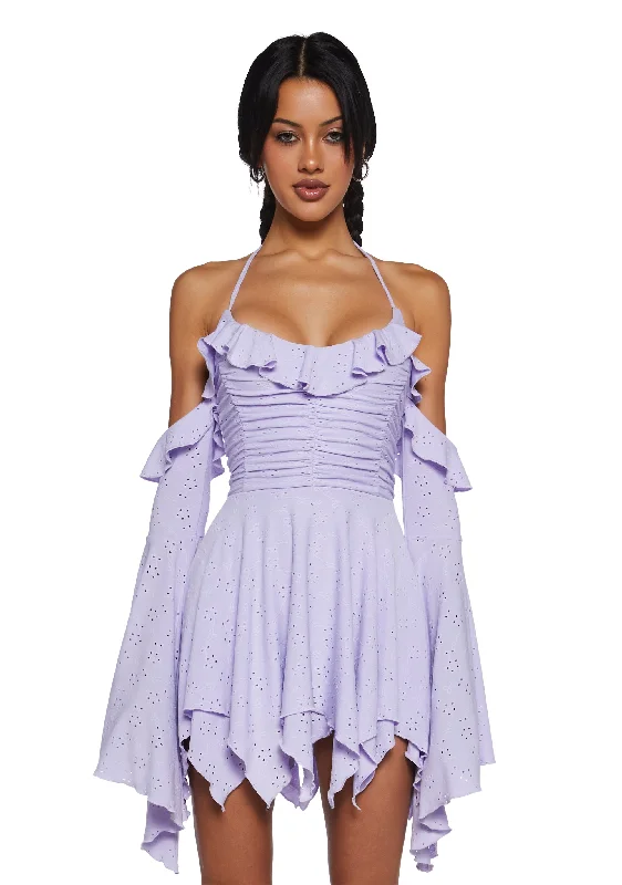 Fairy Delights Ruffled Handkerchief Dress - Purple Turtleneck Neckline Stylish