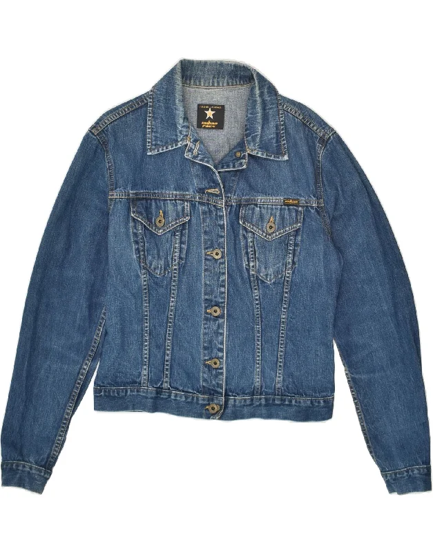 VINTAGE Womens Denim Jacket UK 14 Large Blue Cotton Rayon Fabric Velvet Fabric Corduroy Fabric