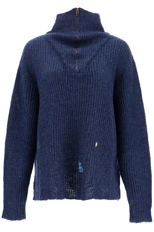 Linen And Wool Blend Sweater  - Blue Chenille Fabric Brocade Fabric Lace Fabric